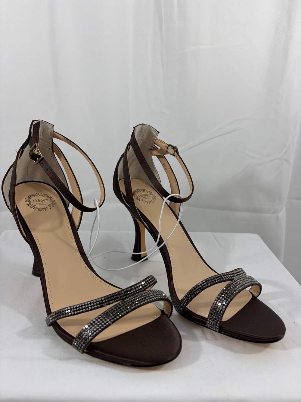 NWT I. Miller Women’s Size 9.5 Brown Embellished Ankle-Strap 4 Inch Heels